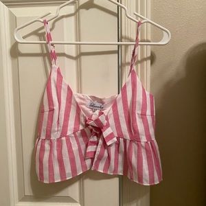 Mura Boutique pink white striped front tie tank